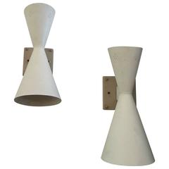 Mid-Century Double Cone Perforated Wall Sconces