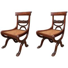 Antique Pair of Regency Curule Side Chairs, After Gillows
