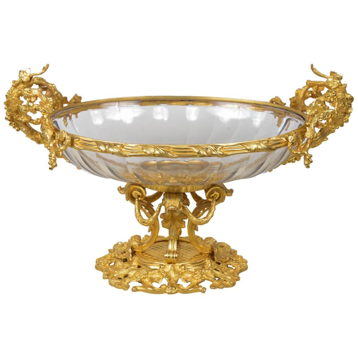 Crystal and Gilded Bronze Center of Table For Sale