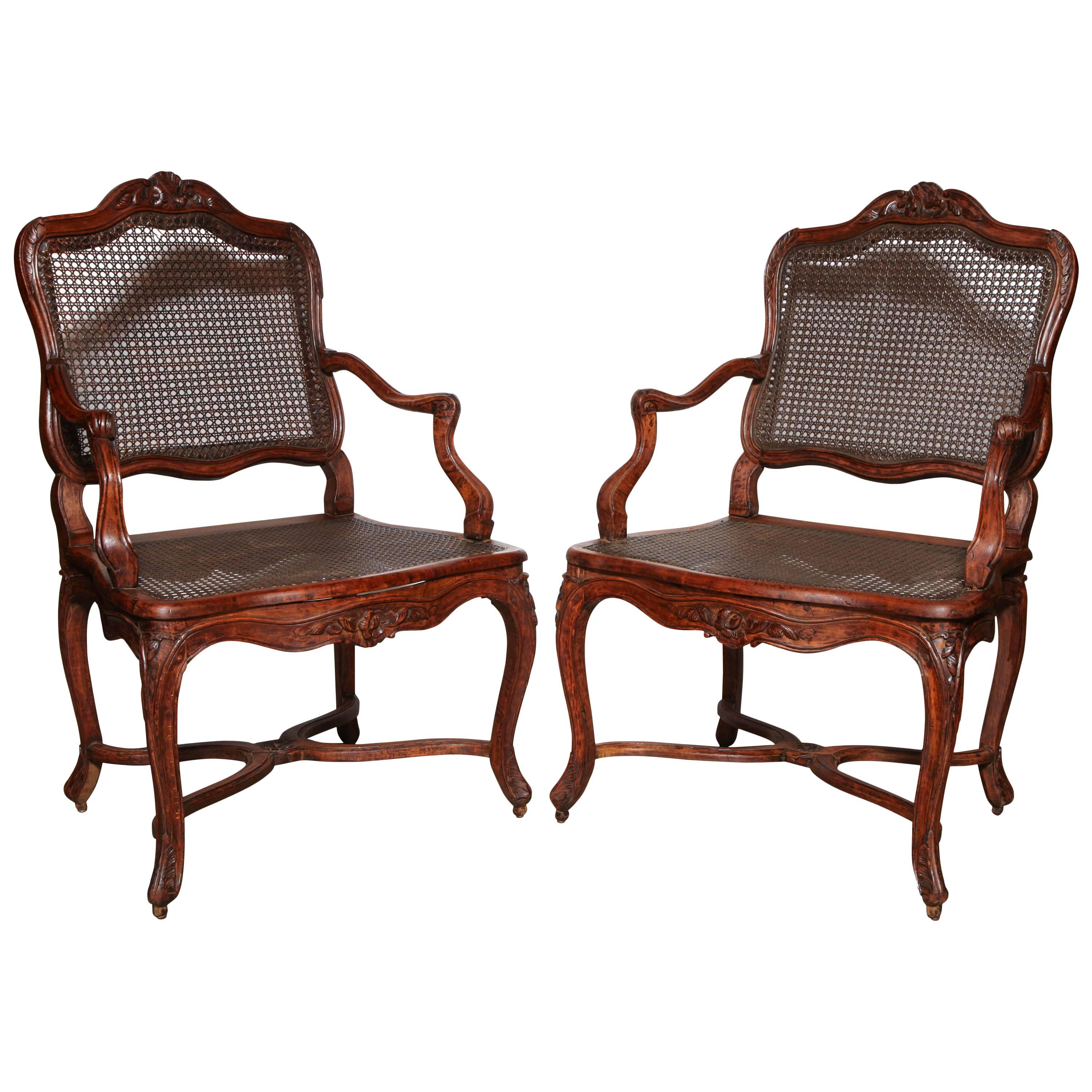 Pair of Regence Caned Fauteuils