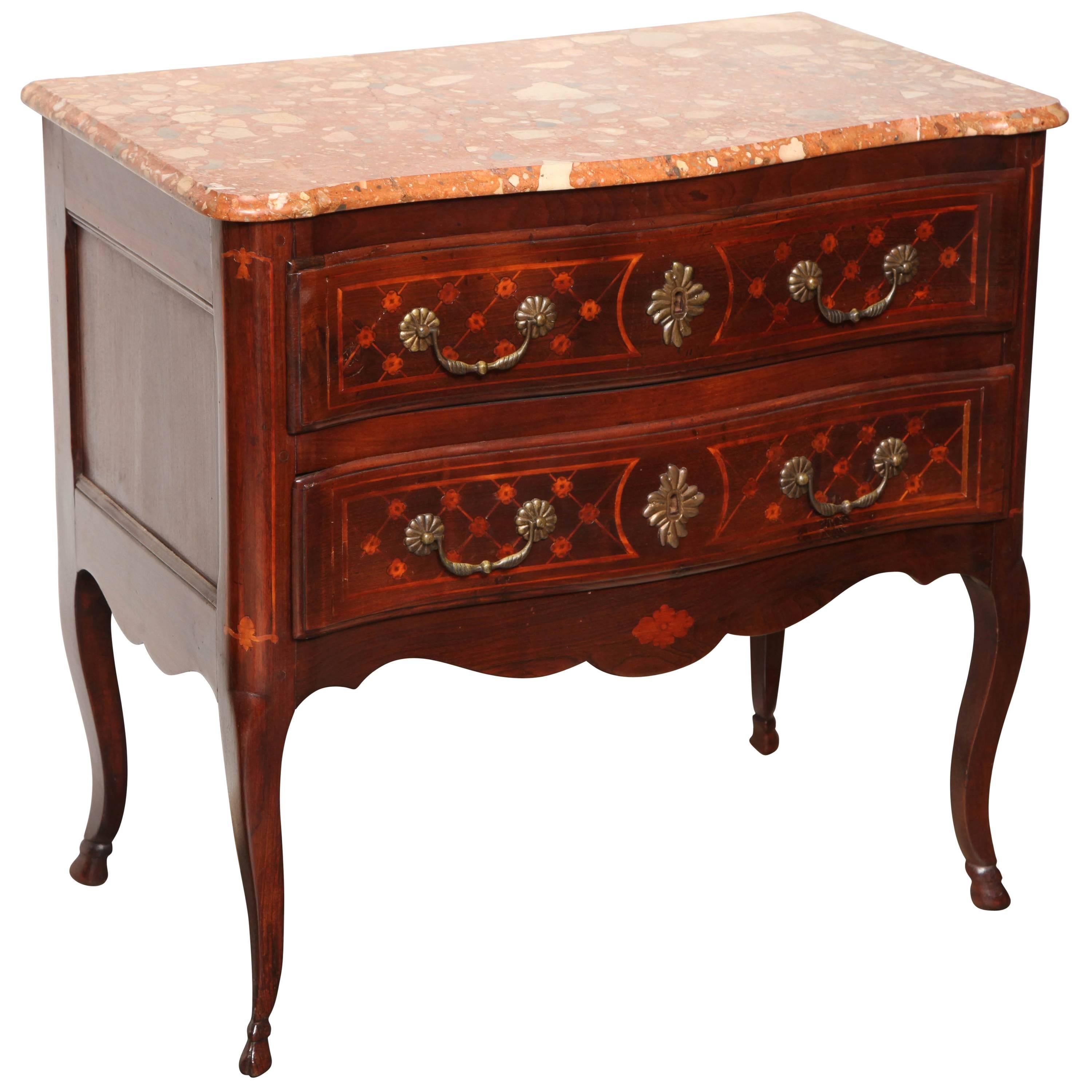 Continental Marble-Topped Walnut Commode