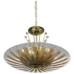 Gerald Thurston for Lightolier Ceiling Fixture in Brass and Glass 