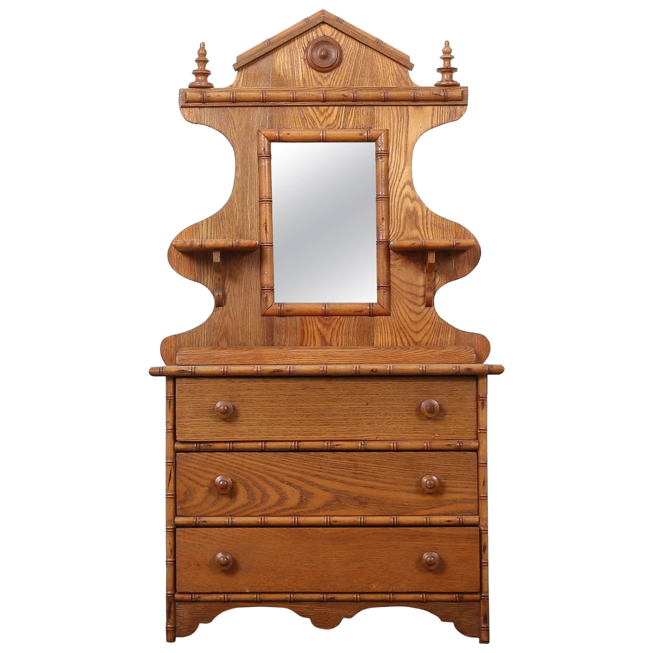 Diminutive Childs Faux Bamboo Dresser with Mirror For Sale