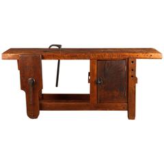 French Industrial Elm Carpenter's Workbench, Dated 1906