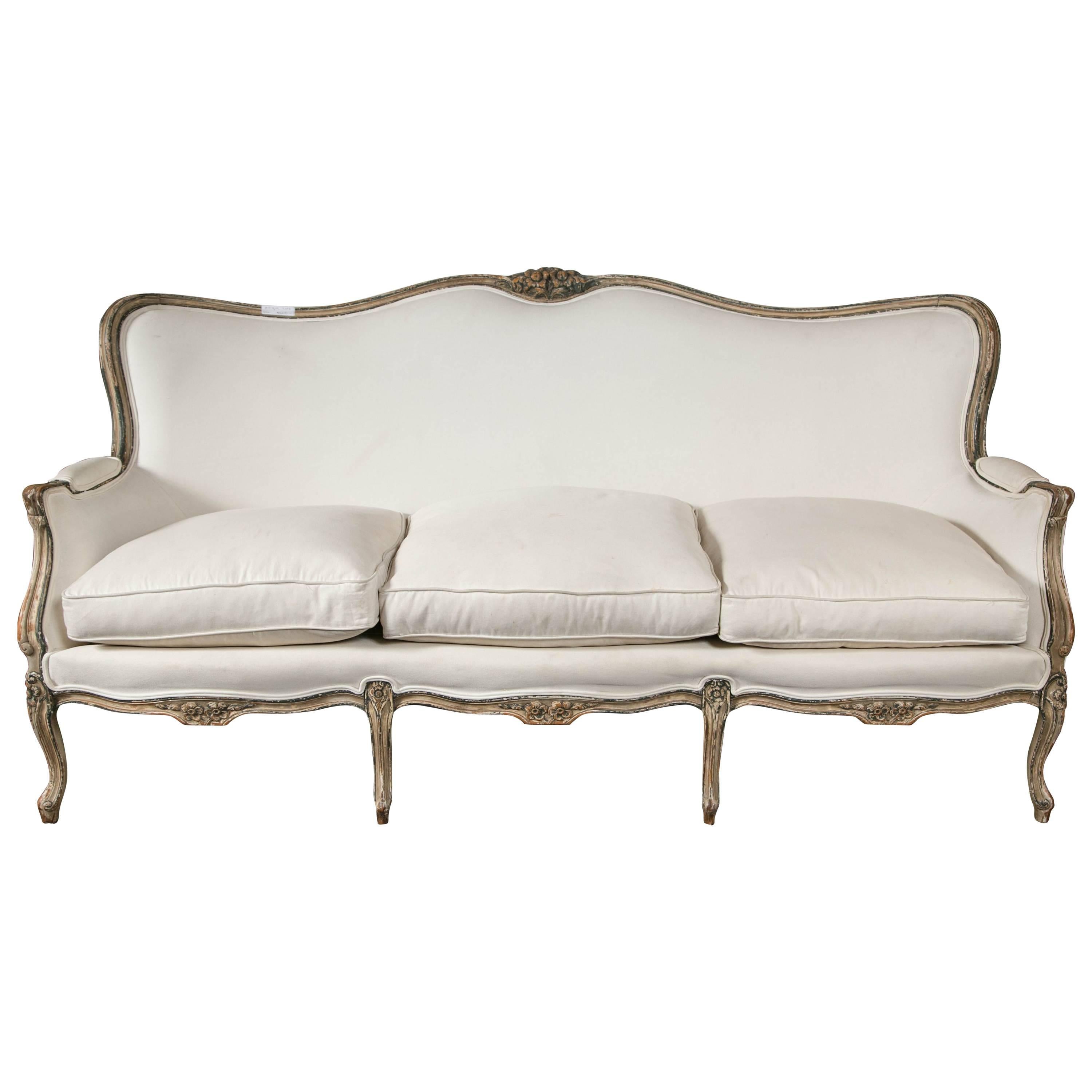 Louis XV Style Distressed Paint Sofa Attributed to Maison Jansen