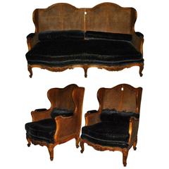 Antique 19th Century Three-Piece Provincial Louis XV Double Cane Salon Set