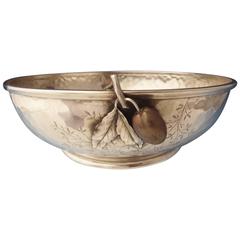 Antique Mixed Metals by Whiting Sterling Fruit Bowl with Applied Fruit and Leaves