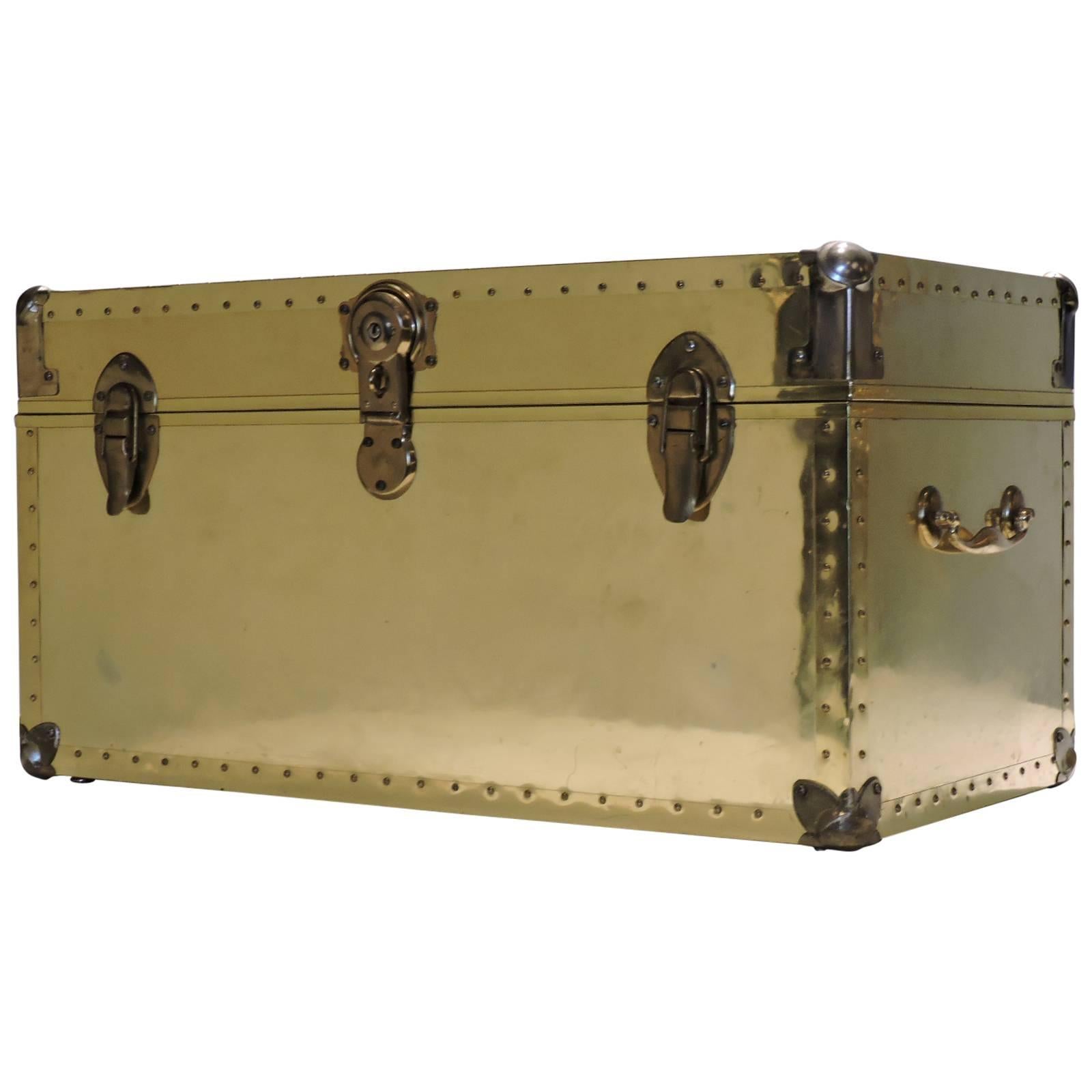 1970s Hollywood Regency Riveted Brass Trunk