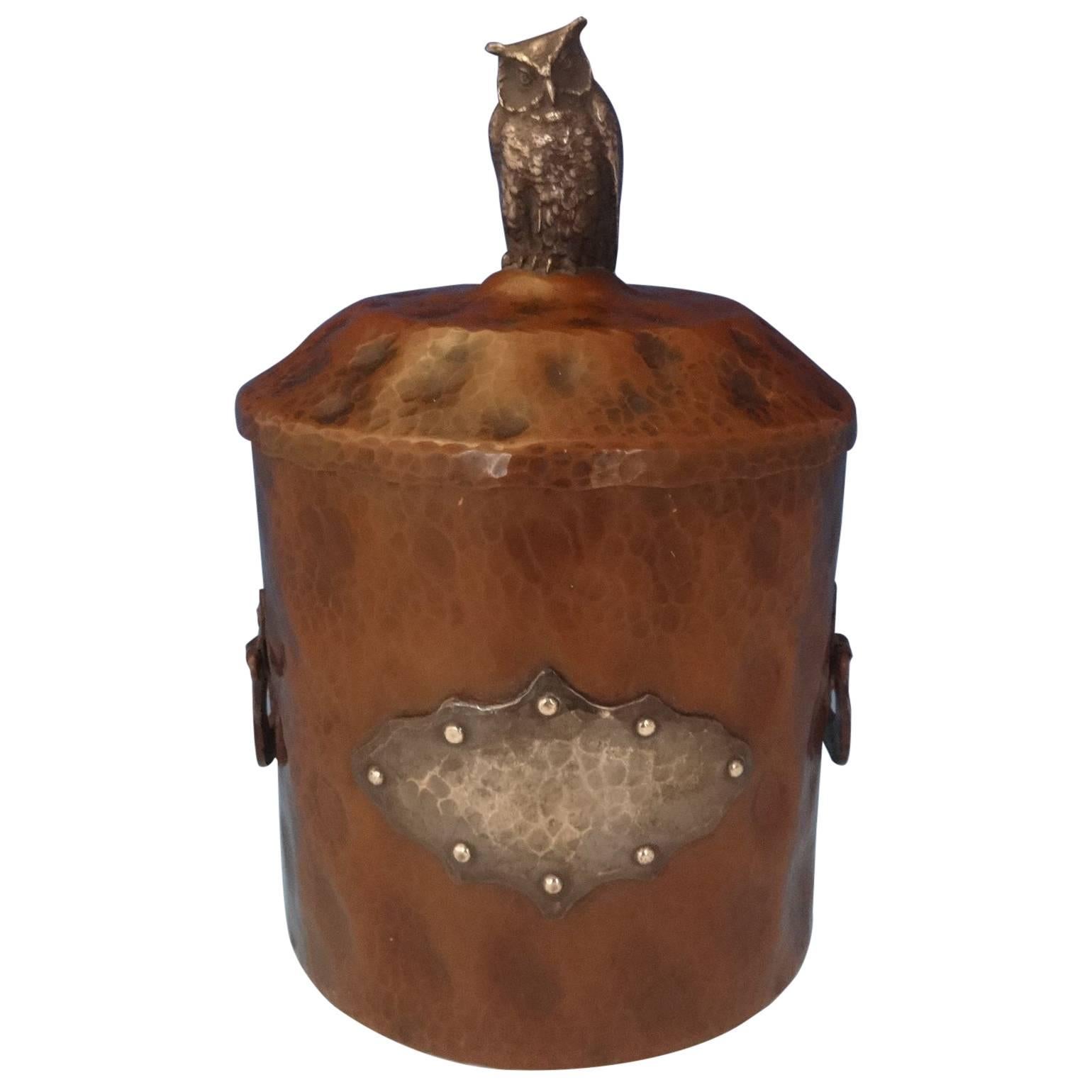 Joseph Heinrichs Copper and Sterling Silver Humidor with 3-D Owl