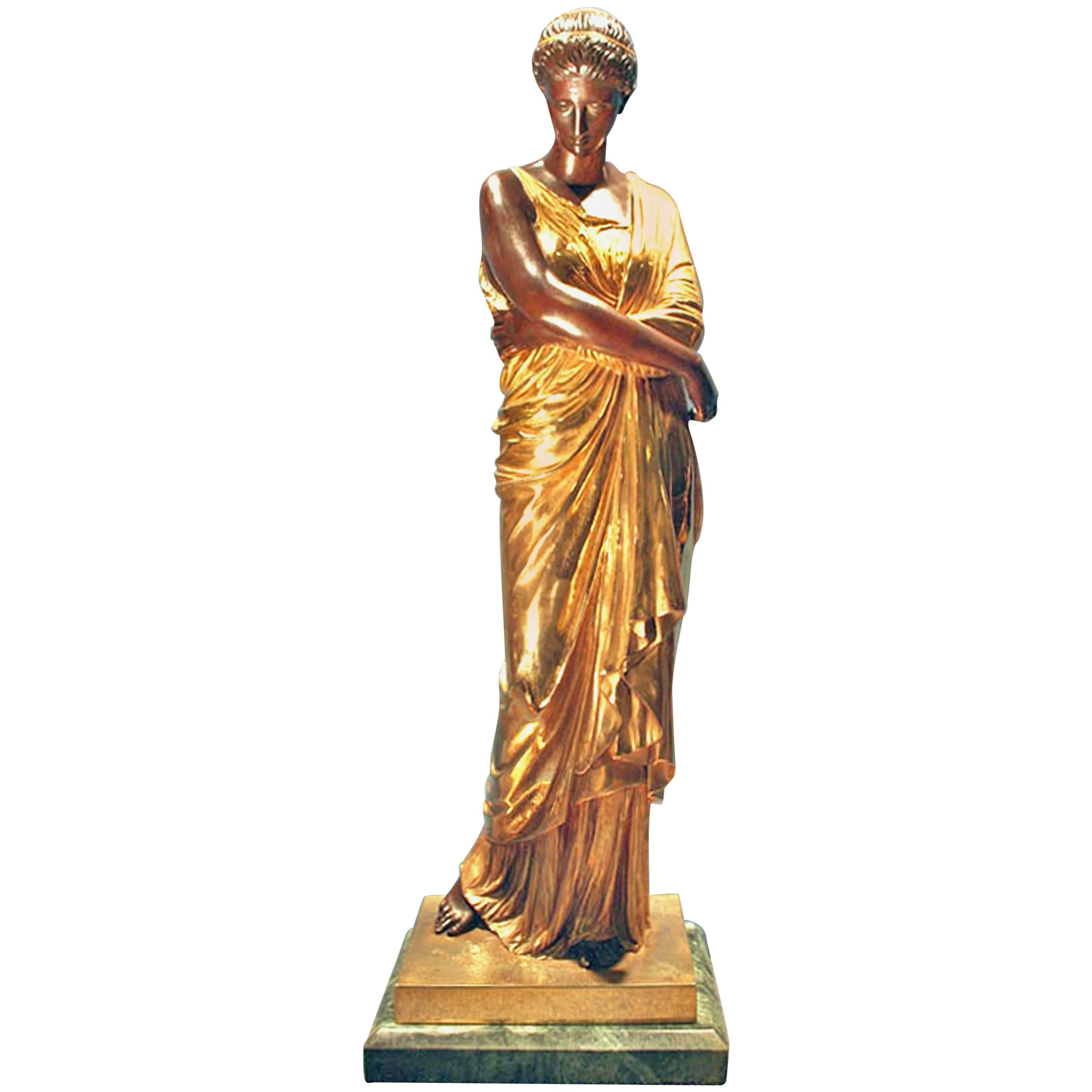 Gilt Bronze Statue of a Maiden by Auguste Marie Barreau For Sale