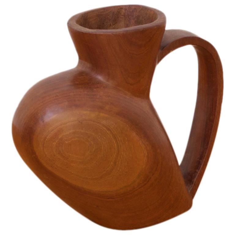 Large Decorative Solid Wood Pitcher by French Woodworker Azrou For Sale