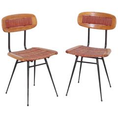 Pair of elegant french 1950s chairs in rush and lacquered metal