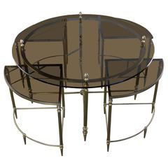 French 1970's Brass Coffee and Nesting Table Ensemble 6