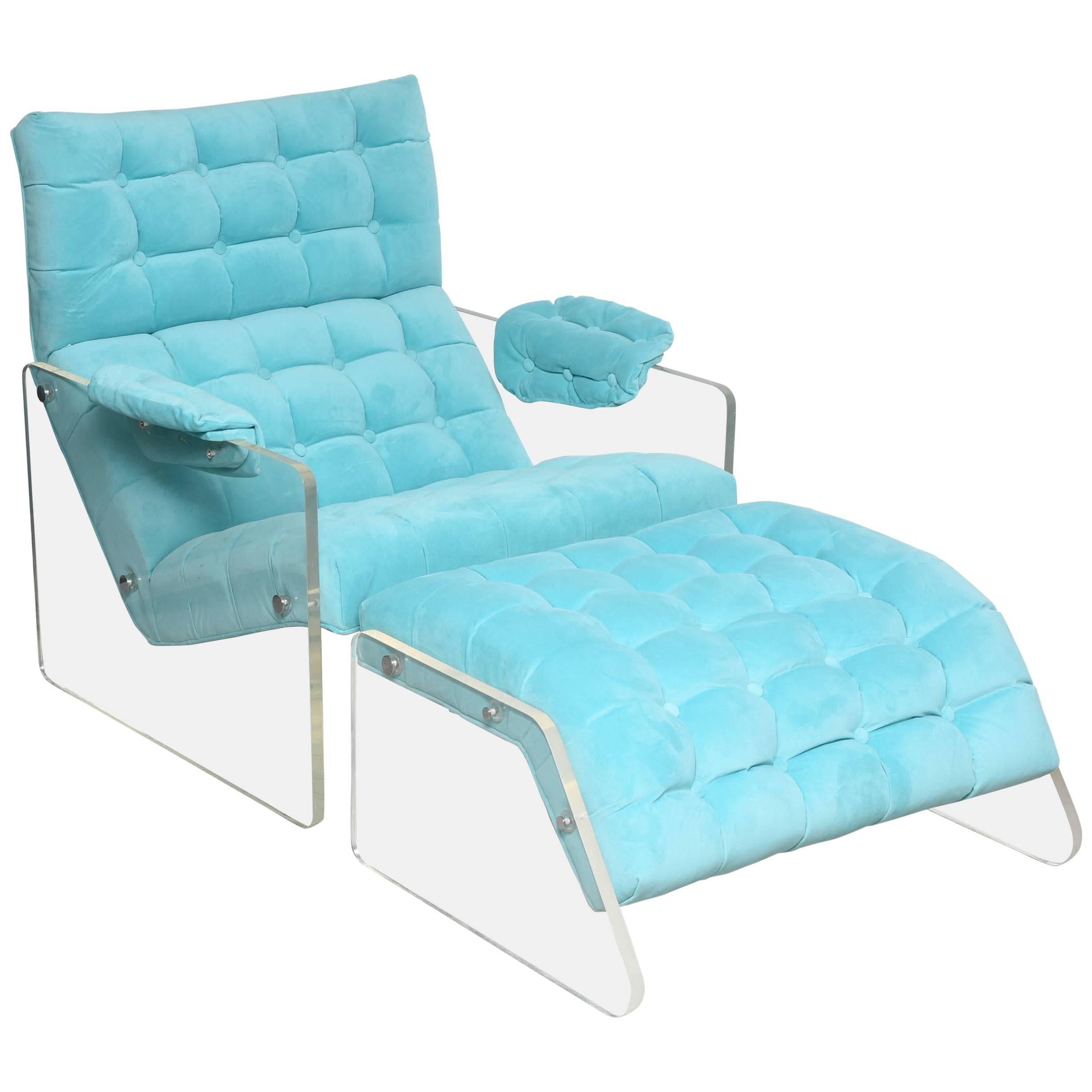 Mid century Modern Floating Lucite Lounge Chair and Ottoman Pace style