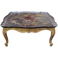 19th Century Napoleon III Gilded Chinoiserie Coffee Table with Hand-Painted Top