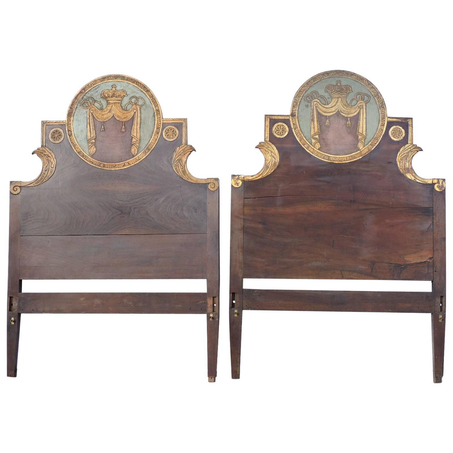 Pair of Antique Carved Painted and Gilded Italian Beds For Sale at 1stdibs