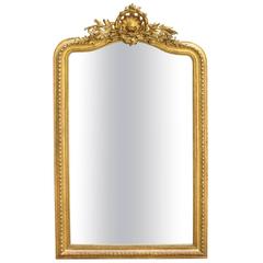 Grand 19th Century Louis XV Gilded Mirror with Cartouche