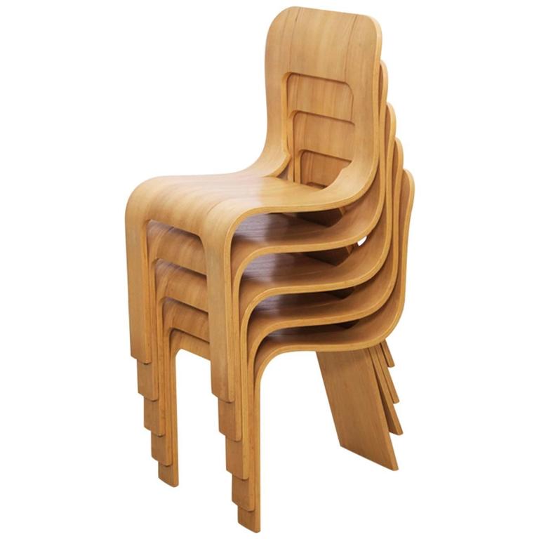 Set of 5 stacking plywood chairs by Gigi Sabadin for Stilwood Italy