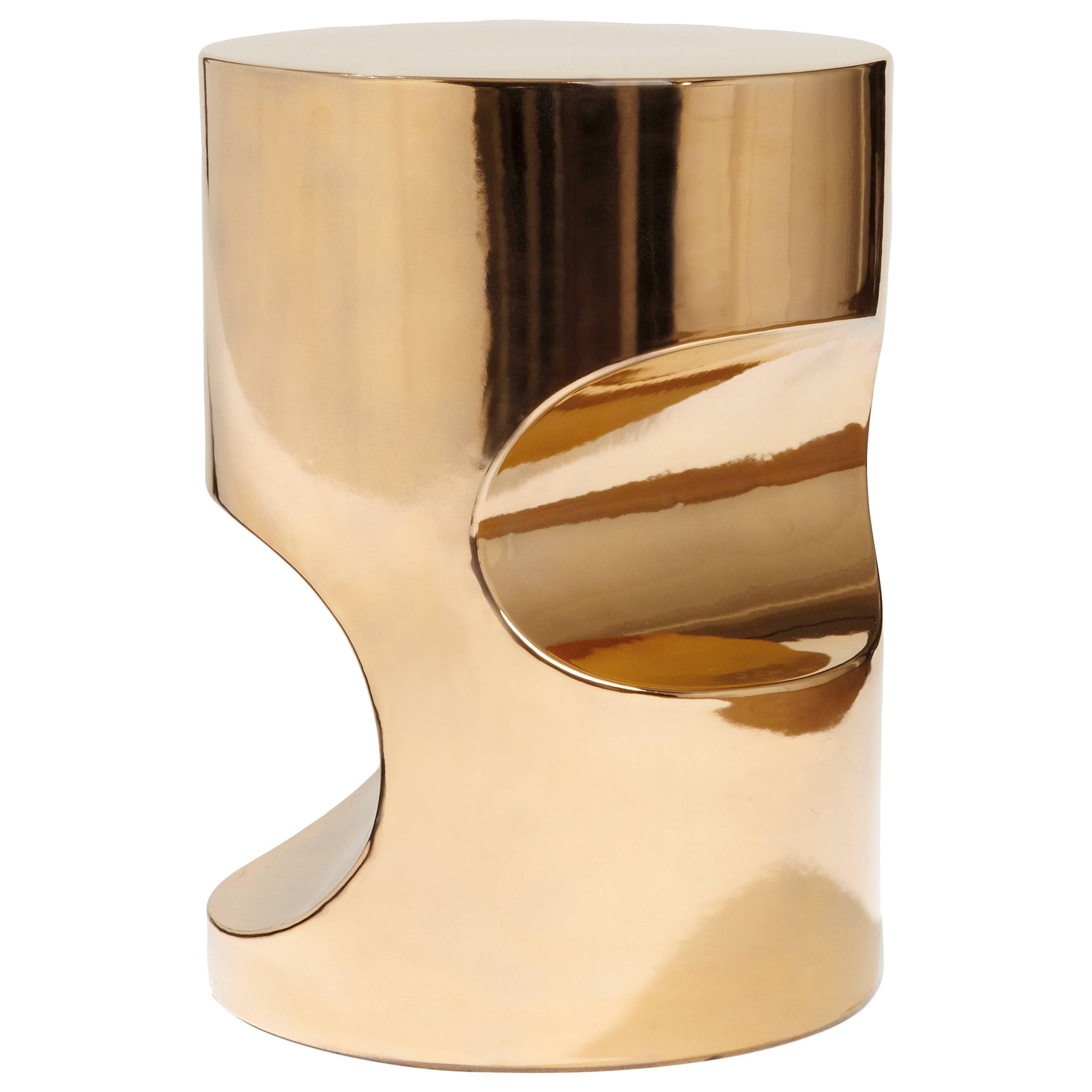 Gold-Toned Ceramic Stool "Fetiche" by Hervé Langlais France For Sale