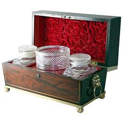 Antique Regency Tea Caddy with Cut Crystal Caddies, English, circa 1810