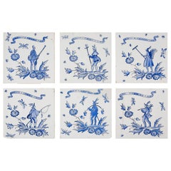 Vintage Set of Six Ceramic Tiles by Gio Ponti, Italy, 1930s