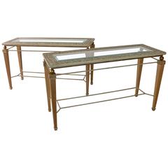Pair of 1980s Consoles in Wrought Iron and Giltwood