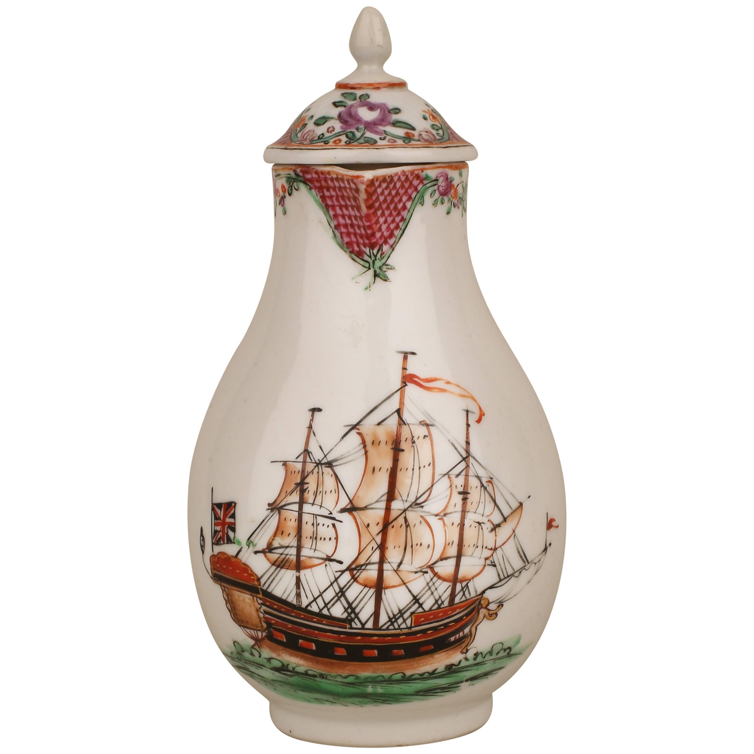 Chinese Porcelain Famille Rose Cream Jug, English Sailing Ship, 18th Century For Sale