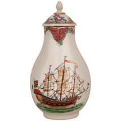 Chinese Porcelain Famille Rose Cream Jug, English Sailing Ship, 18th Century