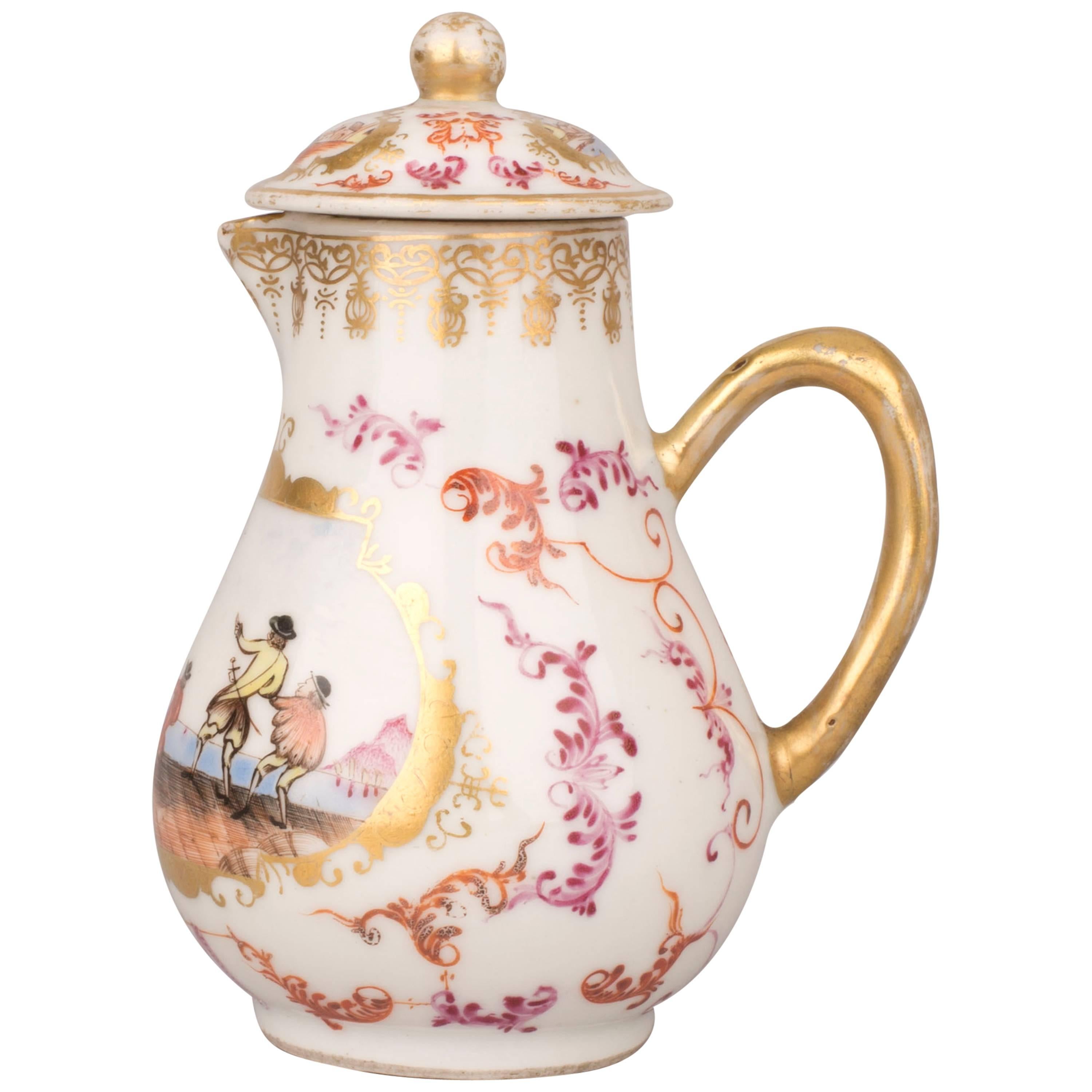 Chinese Export Porcelain Cream Jug and Cover after Meissen, 18th Century For Sale