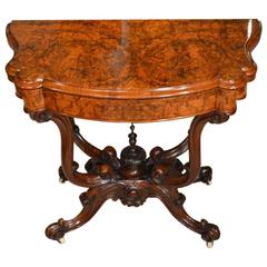 Antique A Beautiful Burr Walnut Victorian Period Fold Over Card Table 