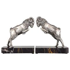 French Art Deco Bronze Ram Bookends by Scribe, 1930
