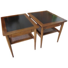 A Pair of American of Martinsville Occasional Tables with Caned Shelf