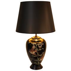 Black Glass Table Lamp with Cichlid Fish Painting