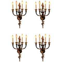 Set of Four French Empire Bronze Wall Sconces