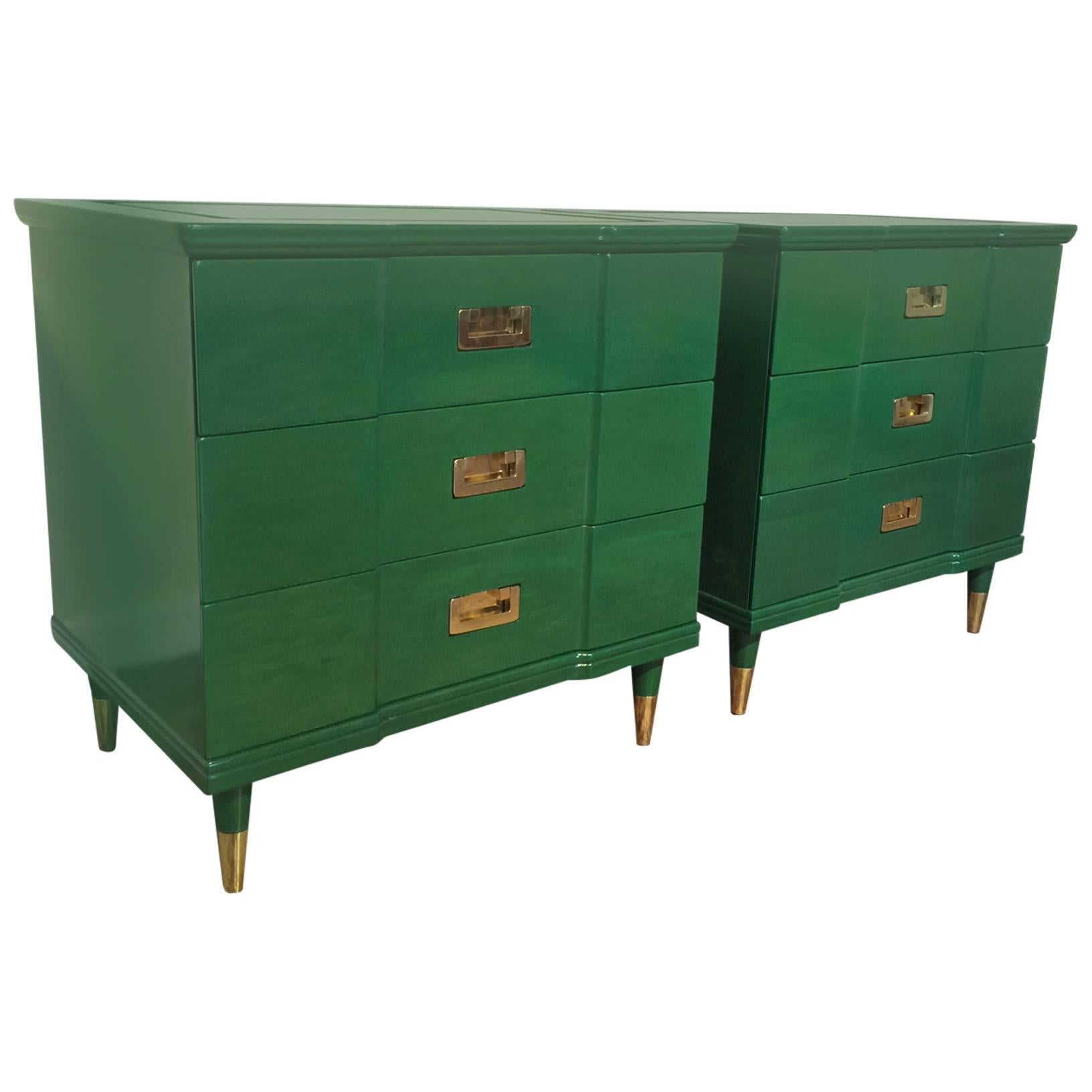 Pair of Kelly Green Lacquered Widdicomb Nightstands