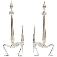 Vintage Art Deco Andirons with Fluted Finials