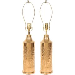 Incised Gold Glazed Ceramic Lamps by Bitossi for Bergboms 1