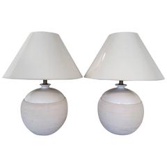 Pair of Striking White Pottery Lamps with Texture Detail by Tyndale