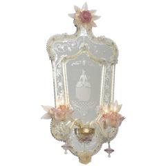 Louis XV Style, Venetian Murano Mirror Wall Sconce, Artist Signed, Italy, 1950s