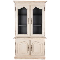 French Vintage Provencal Painted Vitrine Cabinet, Mid-1900s