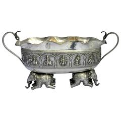 19th Century Indian Sterling Silver Jardiniere, Cast Elephants Form the Base
