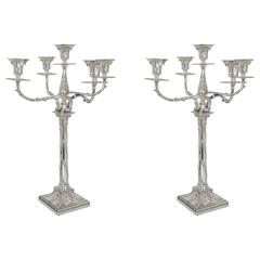 Pair of Edwardian 20th Century Antique Silver Five-Light Candelabra 7