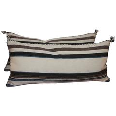 Pair of Striped and Welted Handwoven Saddle Blanket Bolster Pillows