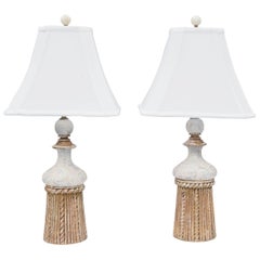 Pair of Gesso and Parcel Gilt Italian Tassel-Form Lamps