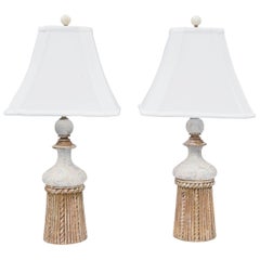 Retro Pair of Gesso and Parcel Gilt Italian Tassel-Form Lamps 