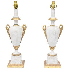 Pair of Gessoed and Parcel Gilt Urn-Form Italian Lamps