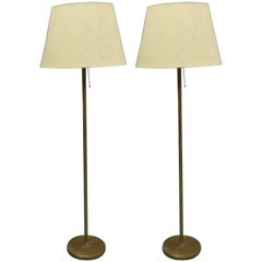 Pair of Large French Mid-Century Modern Brass Floor Lamps Attr. Maison Bagues