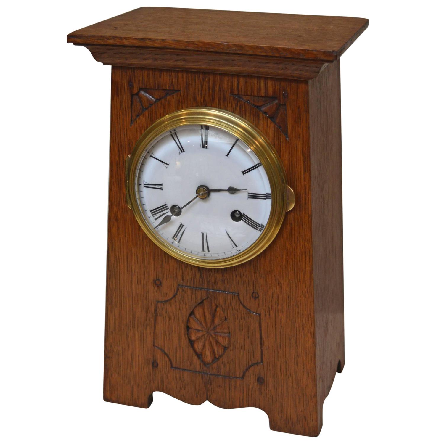Arts and Crafts Oak Mantel Clock at 1stdibs