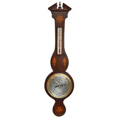 Antique Edwardian Sheraton Style Mahogany and Inlay Aneroid Barometer