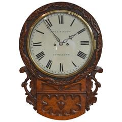 Antique Victorian Oak Striking Drop-Dial Wall Clock